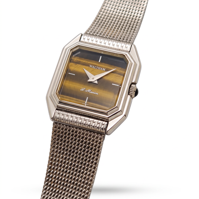 Waltham L.Maxim 24 x 28mm Cadran "Oeil de Tigre" Bracelet Maille, Mécanique